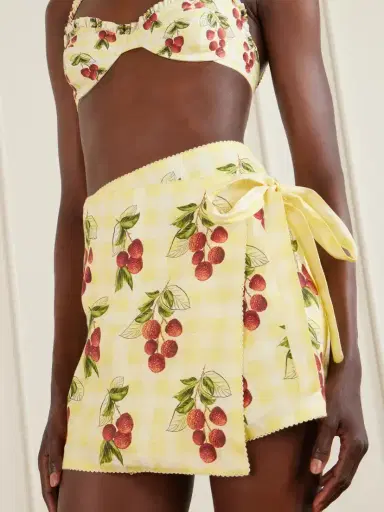 Agua by Agua Bendita Luna Printed Checked Linen Pareo | Thumbnail 4
