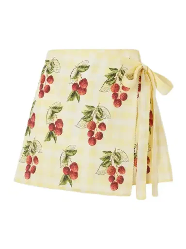 Agua by Agua Bendita Luna Printed Checked Linen Pareo | Thumbnail 1
