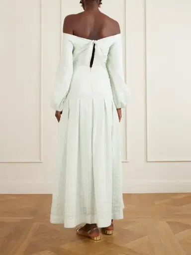 Agua by Agua Bendita Senlis Off-the-shoulder Floral-appliqué Checked Linen Maxi Dress | Thumbnail 3 Agua by Agua Bendita Senlis Off-the-shoulder Floral-appliqué Checked Linen Maxi Dress | Thumbnail 3