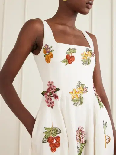 Agua by Agua Bendita Frontera Embellished Floral-appliqué Linen Midi Dress | Thumbnail 4 Agua by Agua Bendita Frontera Embellished Floral-appliqué Linen Midi Dress | Thumbnail 4