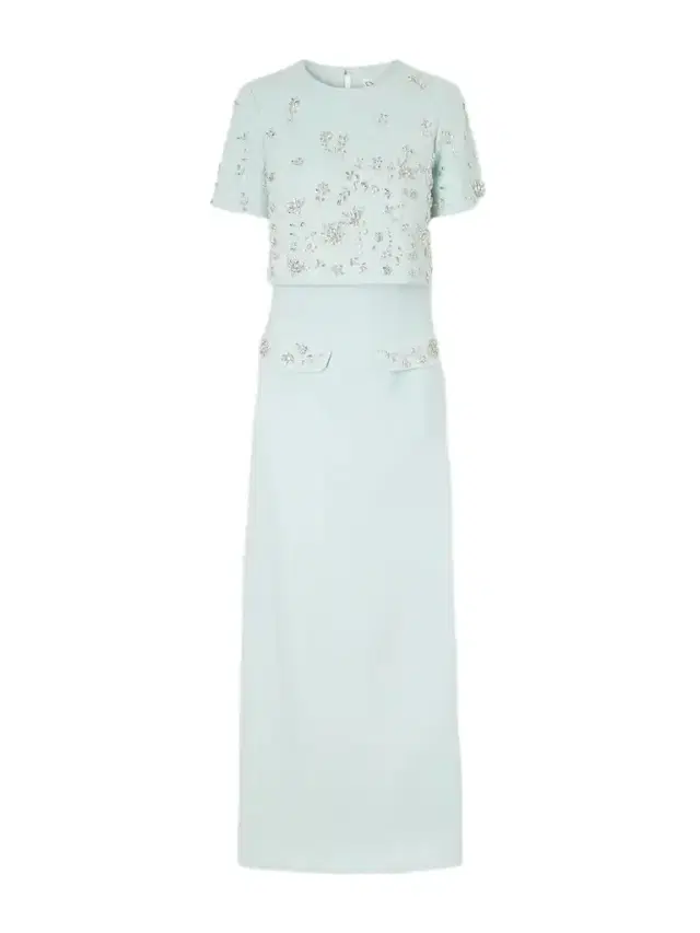 Oscar de la Renta Crystal-floral Embroidered Stretch-wool Gown
