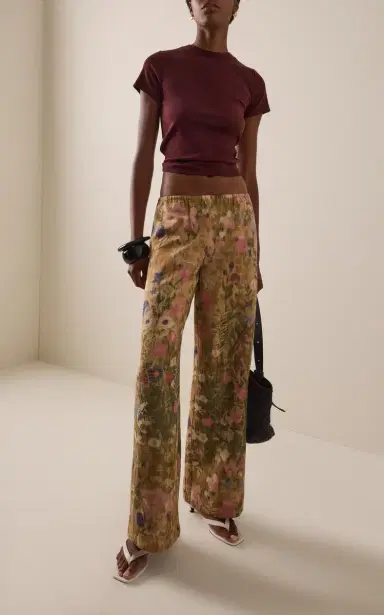 LESET Pam Floral Silk Jacquard Wide-Leg Pants | Thumbnail 3