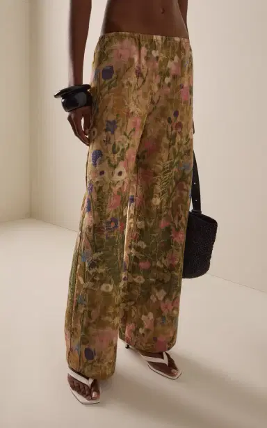 LESET Pam Floral Silk Jacquard Wide-Leg Pants | Thumbnail 4