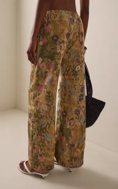 LESET Pam Floral Silk Jacquard Wide-Leg Pants | Thumbnail 5