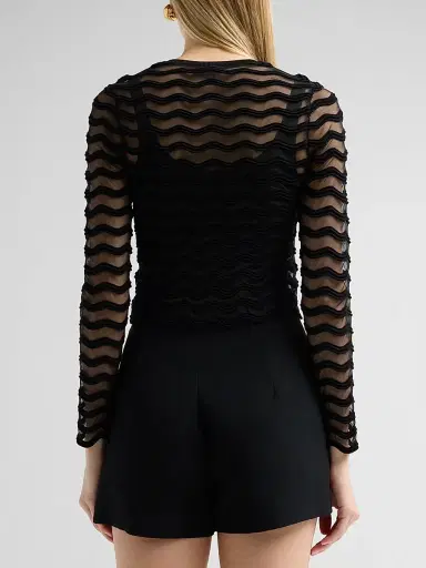SIMKHAI Women's Maxime Sheer Chevron Cardigan - Black | Thumbnail 3 SIMKHAI Women's Maxime Sheer Chevron Cardigan - Black | Thumbnail 3