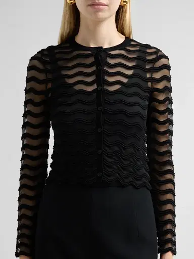 SIMKHAI Women's Maxime Sheer Chevron Cardigan - Black | Thumbnail 5 SIMKHAI Women's Maxime Sheer Chevron Cardigan - Black | Thumbnail 5