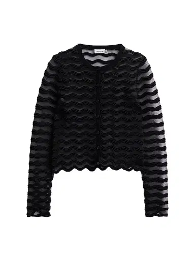 SIMKHAI Women's Maxime Sheer Chevron Cardigan - Black | Thumbnail 1 SIMKHAI Women's Maxime Sheer Chevron Cardigan - Black | Thumbnail 1