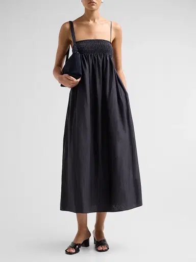 Vince Women's Smocked Cotton-Silk Tie Cami Dress - Ink - Size XXS | Thumbnail 2