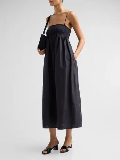 Vince Women's Smocked Cotton-Silk Tie Cami Dress - Ink - Size XXS | Thumbnail 4