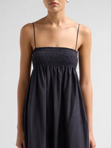 Vince Women's Smocked Cotton-Silk Tie Cami Dress - Ink - Size XXS | Thumbnail 5