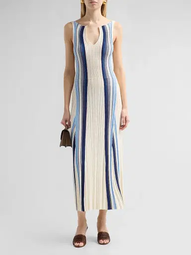 Theory Women's Textured Stripe Midi Dress - Ivory Multi - Size Large | Thumbnail 2