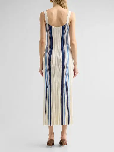Theory Women's Textured Stripe Midi Dress - Ivory Multi - Size Large | Thumbnail 3