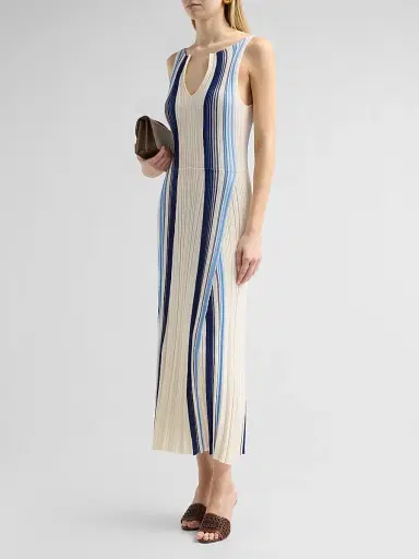 Theory Women's Textured Stripe Midi Dress - Ivory Multi - Size Large | Thumbnail 4