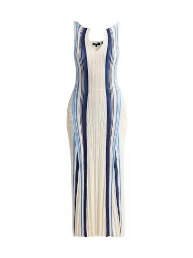 Theory Women's Textured Stripe Midi Dress - Ivory Multi - Size Large | Thumbnail 1