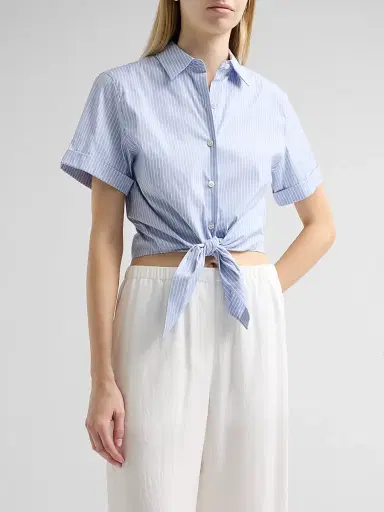 Theory Women's Pinstripe Cotton-Blend Tie Shirt | Thumbnail 4 Theory Women's Pinstripe Cotton-Blend Tie Shirt | Thumbnail 4