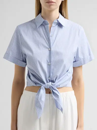 Theory Women's Pinstripe Cotton-Blend Tie Shirt | Thumbnail 5 Theory Women's Pinstripe Cotton-Blend Tie Shirt | Thumbnail 5