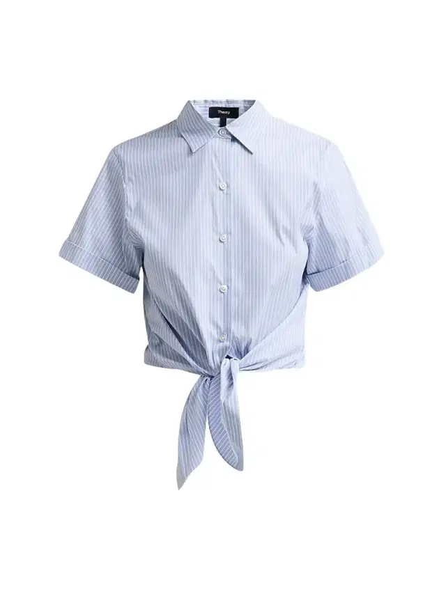 Theory Women's Pinstripe Cotton-Blend Tie Shirt - Blue Multi
