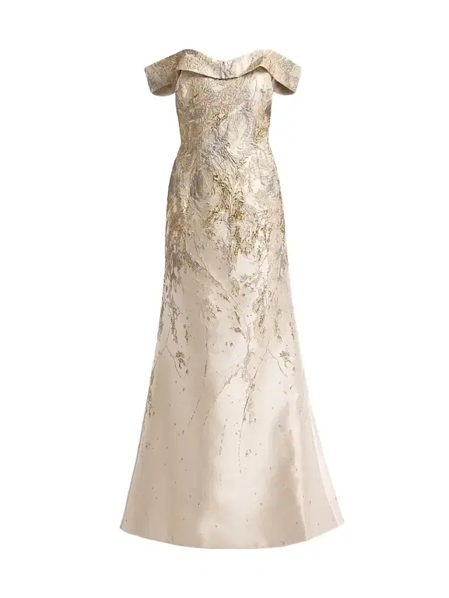 Rene Ruiz Collection Women's Jacqaurd Off-the-Shoulder Mermaid Gown