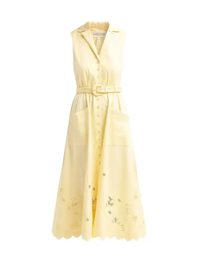 Saloni Women's Kirat Daisy-Embroidered Belted Midi Shirtdress - Soft Lemon Embroidered