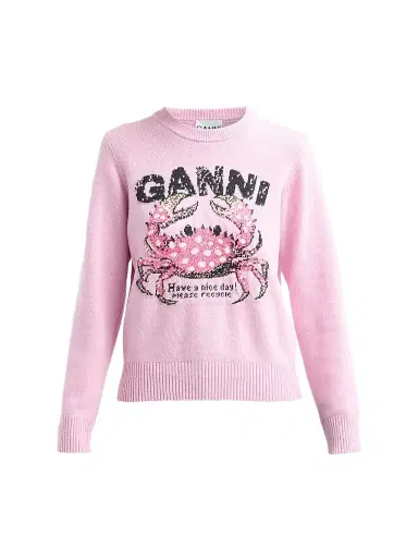 Ganni Women's Crab Graphic Wool-Blend Sweater | Thumbnail 1 Ganni Women's Crab Graphic Wool-Blend Sweater | Thumbnail 1