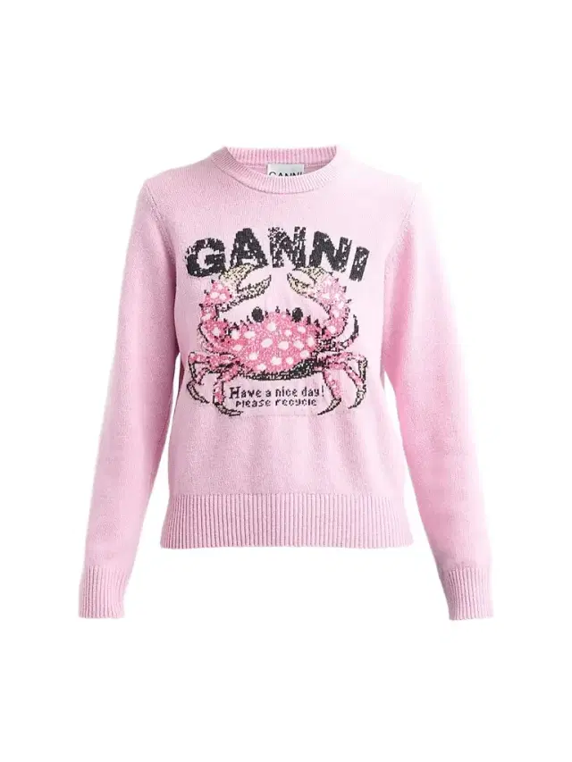Ganni Women's Crab Graphic Wool-Blend Sweater - Chalk Pink