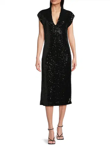 Natori Women's Sequined V-Neck Midi-Dress - Black - Size 10 | Thumbnail 2