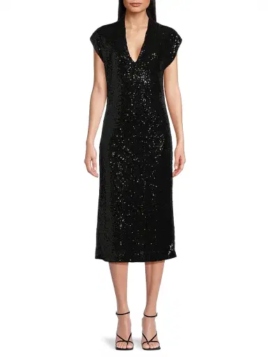 Natori Women's Sequined V-Neck Midi-Dress - Black - Size 10 | Thumbnail 3