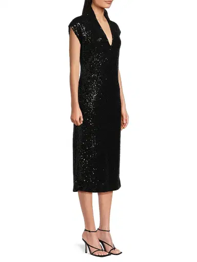 Natori Women's Sequined V-Neck Midi-Dress - Black - Size 10 | Thumbnail 4