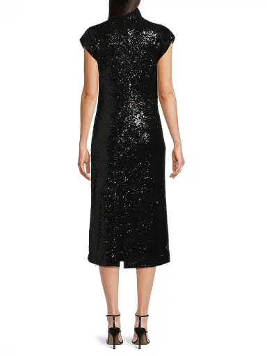 Natori Women's Sequined V-Neck Midi-Dress - Black - Size 10 | Thumbnail 5