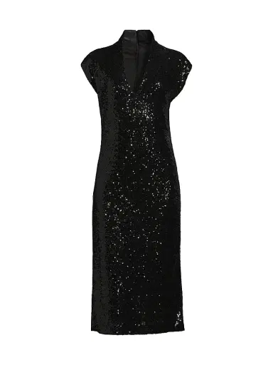 Natori Women's Sequined V-Neck Midi-Dress - Black - Size 10 | Thumbnail 1