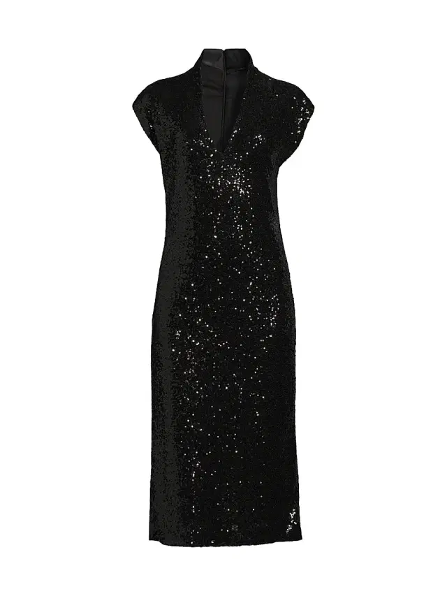 Natori Women's Sequined V-Neck Midi-Dress - Black - Size 10