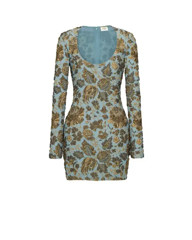 Yves Saint Laurent décolleté mini dress in stretch brocade