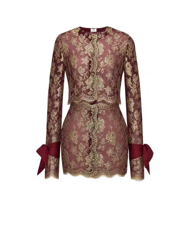 Yves Saint Laurent lavallière-cuff mini dress in metallic lace | Thumbnail 1