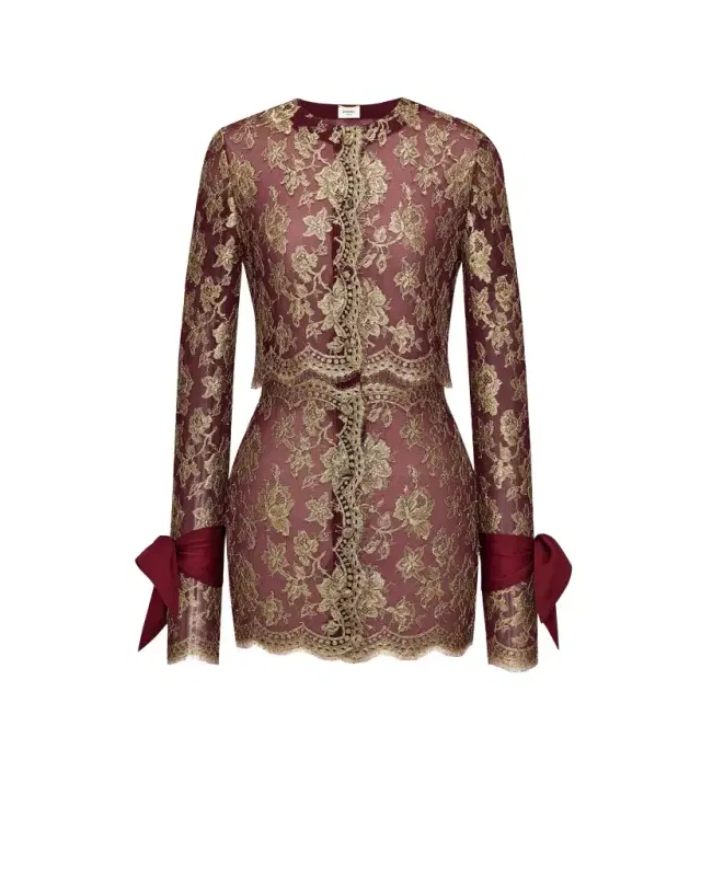 Yves Saint Laurent lavallière-cuff mini dress in metallic lace