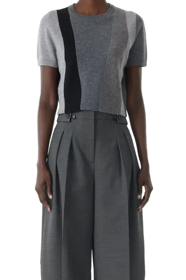 Jason Wu Collection ASYMMETRICAL PANELLED SHORT SLEEVE WOOL SWEATER