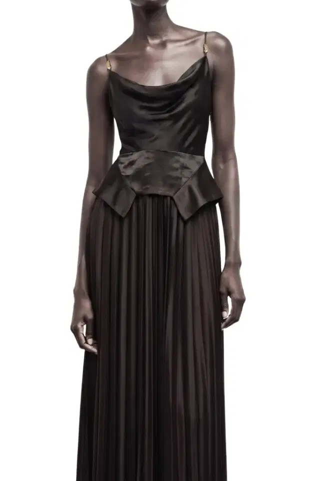 Jason Wu Collection COWL NECK GOWN WITH KNIFE PLEATED SKIRT IN WASHED TWILL
