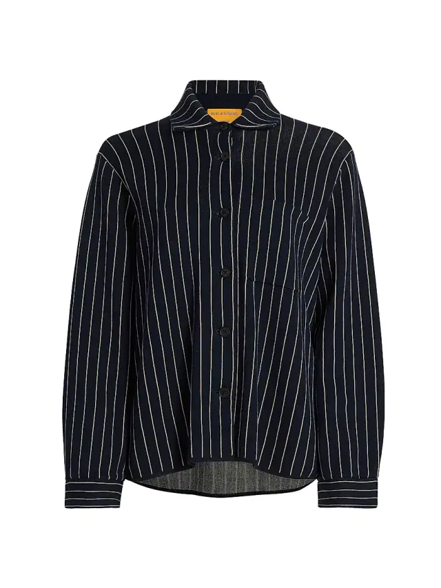 Guest in Residence Women's Pinstriped Cotton-Silk Work Shirt - Navy Butter