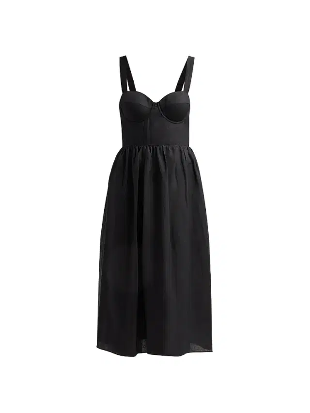 L'AGENCE Women's Tiani Bustier Linen-Blend Midi Dress - Black