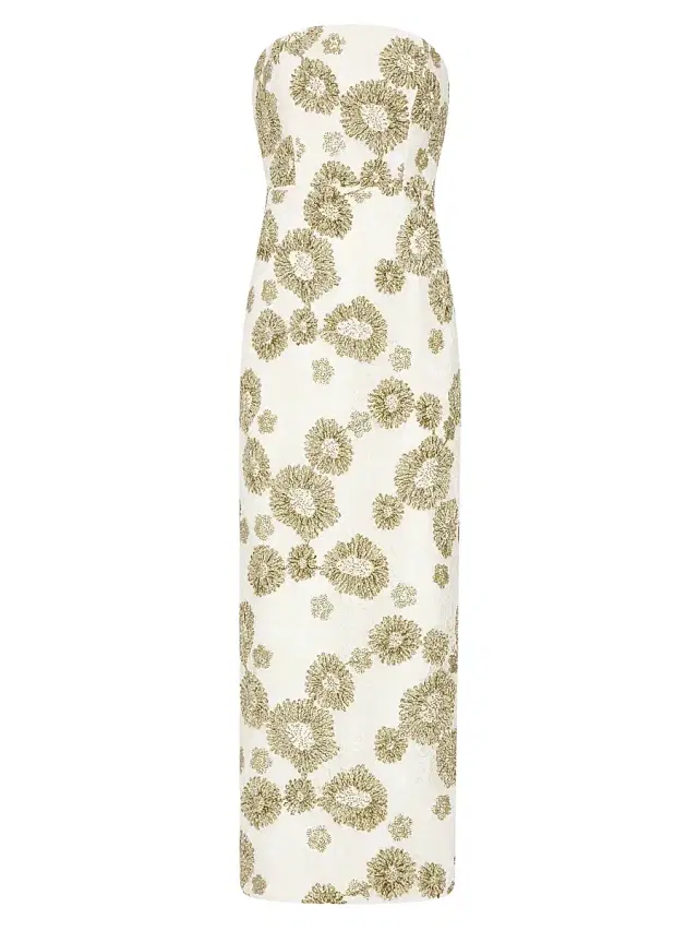 Milly Women's Jasmine Embroidered Lace Strapless Dress - White Green