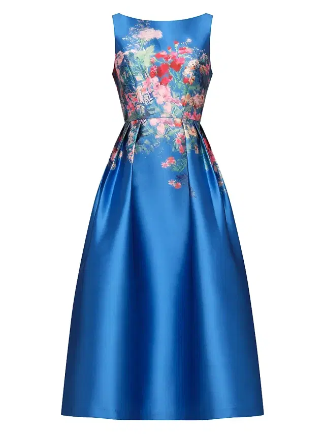 Kay Unger Women's Dina Floral Tea-Length Dress - Oxford Blue