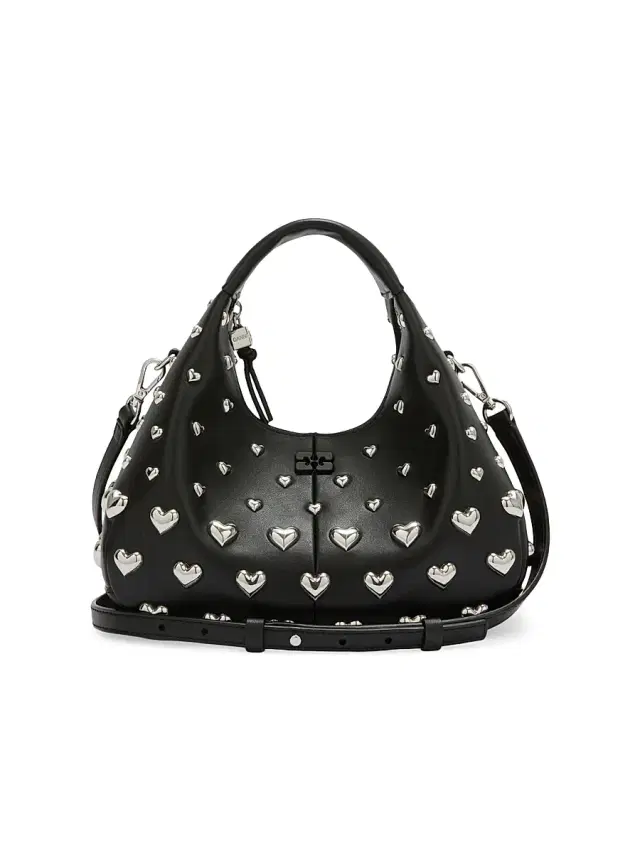 Ganni Women's Mini Heart-Embellished Hobo Bag - Black