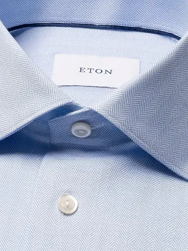 Eton Men's Herringbone Stretch-Cotton Slim-Fit Shirt - Light Blue | Thumbnail 2 Eton Men's Herringbone Stretch-Cotton Slim-Fit Shirt - Light Blue | Thumbnail 2