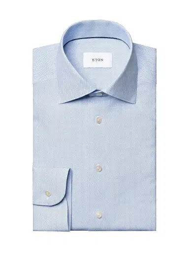 Eton Men's Herringbone Stretch-Cotton Slim-Fit Shirt - Light Blue | Thumbnail 1 Eton Men's Herringbone Stretch-Cotton Slim-Fit Shirt - Light Blue | Thumbnail 1