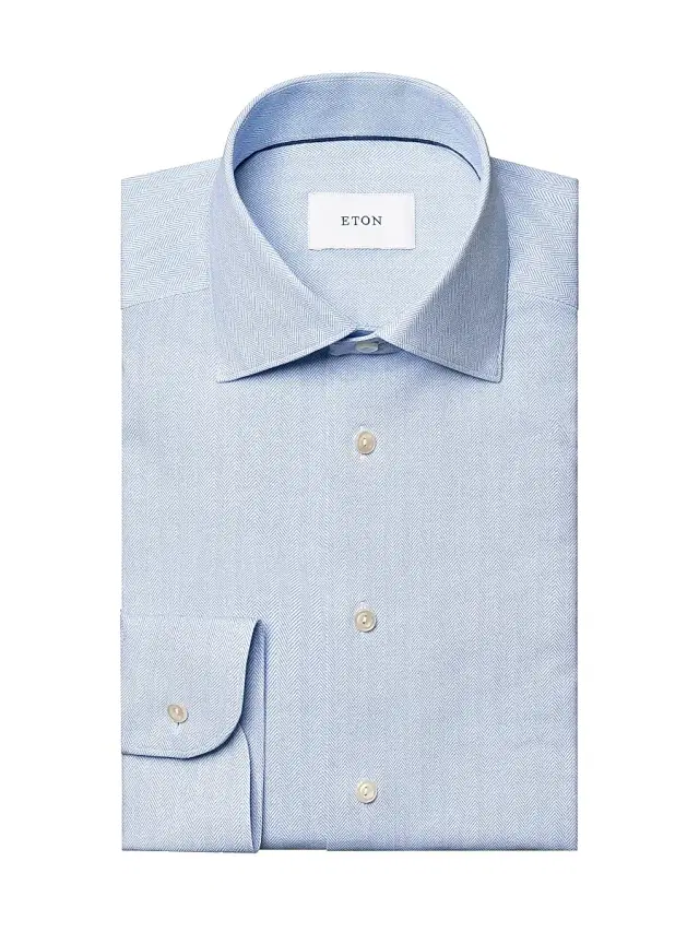 Eton Men's Herringbone Stretch-Cotton Slim-Fit Shirt - Light Blue