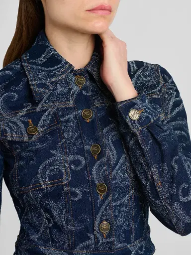Etro Women's Paisley Cotton-Blend Crop Denim Jacket - Denim Dark Blue - Size 12 | Thumbnail 5
