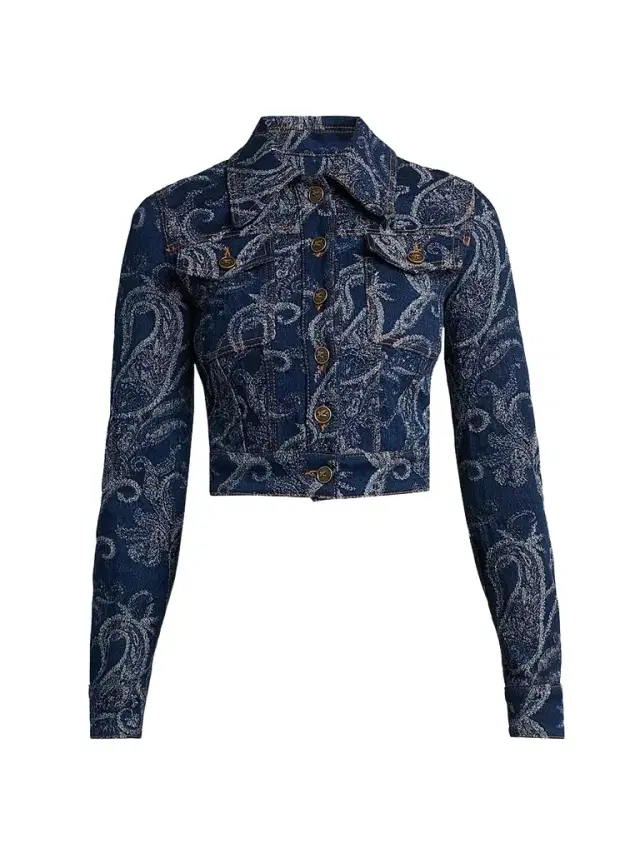 Etro Women's Paisley Cotton-Blend Crop Denim Jacket - Denim Dark Blue