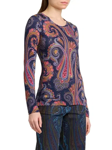 Etro Women's Paisley Print Jersey Top - Stampa F Do Blu | Thumbnail 4 Etro Women's Paisley Print Jersey Top - Stampa F Do Blu | Thumbnail 4