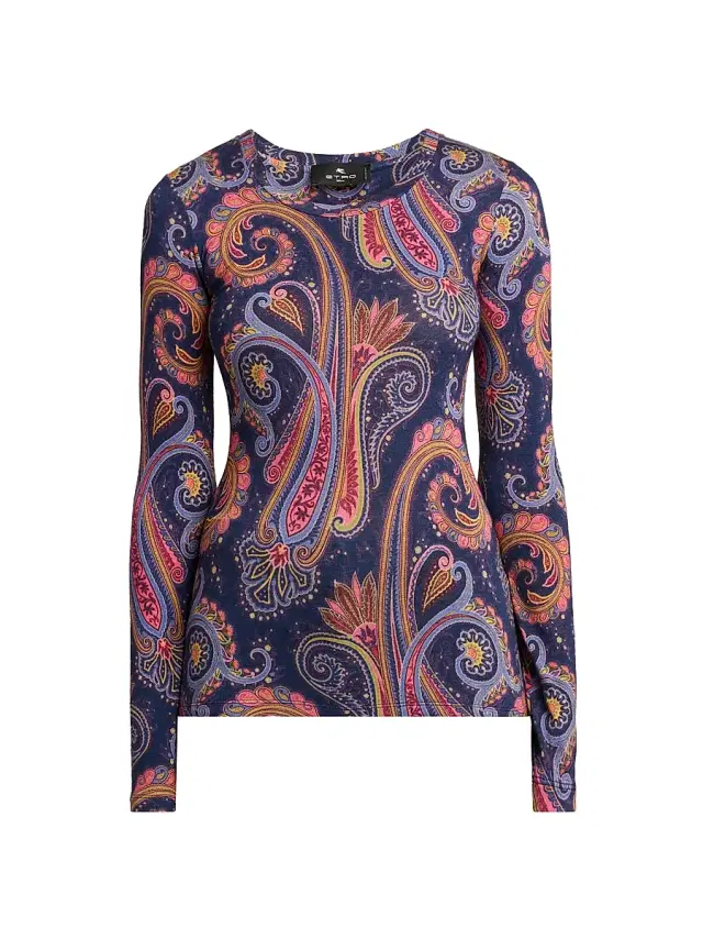 Etro Women's Paisley Print Jersey Top - Stampa F Do Blu