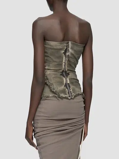 Rick Owens Women's Distressed Denim Bustier Top - Dust Combo - Size 2 | Thumbnail 3