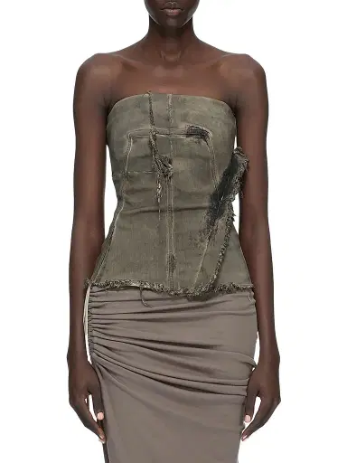 Rick Owens Women's Distressed Denim Bustier Top - Dust Combo - Size 2 | Thumbnail 1